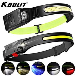 Head lamps KDULIT Sensor COB LED Headlamp USB Rechargeable Portable Headlight Flashlight Built In Battery Working Light Camping Torch Light P230411