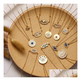 7 Styles Fashion Pendant Necklaces Ladies Gold Chain Colorf Rhinestone Filled Evil Eye Coin Nec Klaces For Women Bohemian Necklace Dro Dhgzs