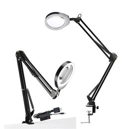Magnifying Glasses USB 10X or 10X20X Magnifier With LED Lamp Magnifying Glass 48 LED Table Lamp With Magnifier Foldable Reading Repairing Lamp 230410