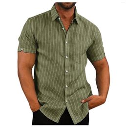 Men's Dress Shirts Vintage Casual For Men 2023 Cotton Linen Mens Designer Clothes Solid Colour Short Sleeve Camisa Hombre