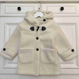 Luxury autumn kids coats Lambhair hooded baby jacket Size 110-160 Cow horn buckle decoration Outwear for girl and boy Nov05