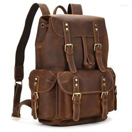 School Bags Drop Leather Backpack Vintage Top Grade Fashion Bag Pack Travel Men Male Day Crazy Horse