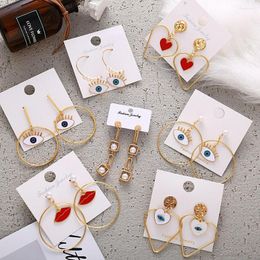 Dangle Earrings Boho Gold Colour Faux Pearl Eyes Mouth Heart Shaped Geometry Pendant For Women Vintage Earring Jewellery Party Gift