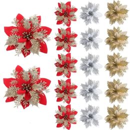 Christmas Decorations 5 pieces of artificial Poinsettia floral tree decorations with sparkling flowers DIY garden wedding Year party 231110