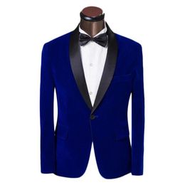 Men's Suits & Blazers 2023 Roya Bule Velvet Coat Slim Fit Men Suit Groomsmen Tuxedos Prom Casual Man Wine Red Velour Wedding Groom Skinny Me