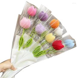 Decorative Flowers Crochet Tulip Flower Handwoven Bouquets Ornaments Art Crafts For Festival Holiday Year Party Decoration