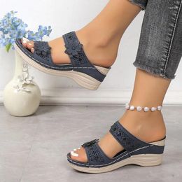 Sandals 2023 Summer Women's Slippers Plus Size Shoes Retro Roman Casual Flower Wedge Platform