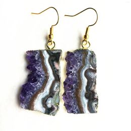 Dangle Earrings Amethyst Druzy Earring Gold Plated Natural Slice Crystal Charms Eardrop Jewelry Gift For Her