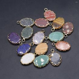 Pendant Necklaces 2pcs Natural Semiprecious Stone Random Color Oval DIY Making Earrings Jewelry Accessories Gift