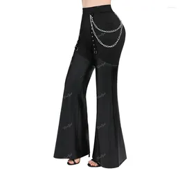 Women's Pants ROSEGAL Plus Size Black Flare Chain O-Ring PU Leather Patchwork Grommet Pocket Trousers 2023 Women Fashion Casual 4X