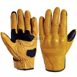 Five Fingers Gloves Goat Leather Motorcycle Gloves Men Touchscreen Riding Gloves Full Finger Breathable Non-slip Motorbike Motocross Gloves Yellow YQ231111