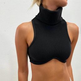 Camisoles & Tanks Y2k Black Knitting Turtleneck Crop Top Women Sexy Irregularity Skinny Elasticity Tank Fashion Club Streetwear