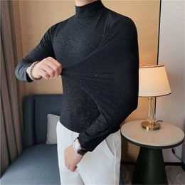 Men's T Shirts 2023 Brand Clothing Men Spring High Quality Turtleneck Pullover T-Shirts/Male Slim Fit Sequins Decoration Long Sleeve