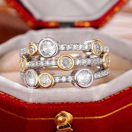 Pierścienie zespołowe Huitan Vintage dwa tonowe Ladys Anniversary impreza codzienna noszona luksusowa sześcienna tlenki cyrkonii biżuteria 230410