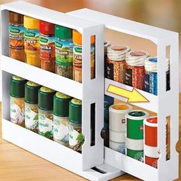 1Set Multifunction Rotating Jars Spice Rack Bottle Storage White PP Cabinet Kitchen Storage Rack Holder Organiser C1003222F