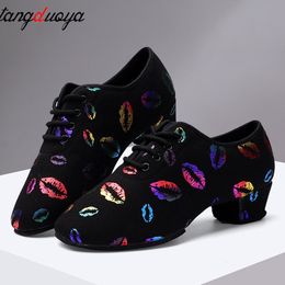 Heel Sneakers 222 Latin Dance Woman High Ballroom Black Red Close Toe Dancing Shoes For Women Lip Print 230411 993 967