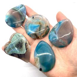 Pendant Necklaces Blue Dragon Vein Agate Pendants Smooth Natural Stone Necklace Round Water Drop Shape Earrings Jewellery Making Accessories
