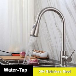Bathroom Sink Faucets 304 Stainless Steel Kitchen Pull-out Faucet And Cold Mixed Water Tap Drawing Rotatable Washbasin