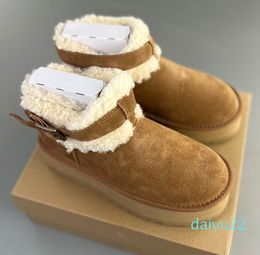 Plush Thermal Belt Buckle Snow Boots Sheepskin Fur Inner Sole Anti Slides Sole Women Fashion Booties