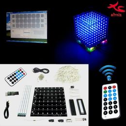 Freeshipping Christmas Gift 3D 8S mini Light cubeeds remote with animation Effects / 8x8x8 LED Music Spectrum,electronic diy kit Dqmrb