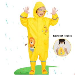 Raincoats 110 Years Old Children Raincoat Kids Boys Girls Waterproof Jumpsuit Hooded Onepiece Cartoon Dinosaur Baby Rainwear And Dro Dh4Wq