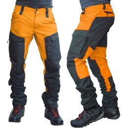 Sports Long Cargo Pants Casual Men Fashion Colour Block Multi Pockets Work Trousers for Men hiking sport pants213l