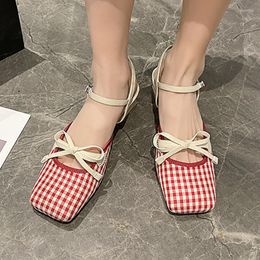 Dress Shoes Designer Women Chunky Sandals Mid Heels Fad Summer 2023 Trend Slingback Square Toe Pumps Slides Slippers
