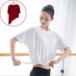 Active Shirts Side Split Angled Shape Modern Dance Shirt Latin Top Short Sleeve Yoga Modal Sports Fitness Women Gym
