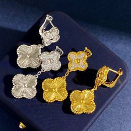 four leaf clover Earrings Natural Shell Gemstone Gold Plated 18K designer for woman T0P quality highest counter quality Jewellery luxury gift for girlfriend 011