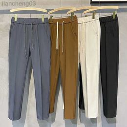 Men's Pants Khaki Drawstring Elastic Waist Men's Suit Pants Business Casual Fashion Drape Spring Autumn Male Trousers Office Men Clothing W0411