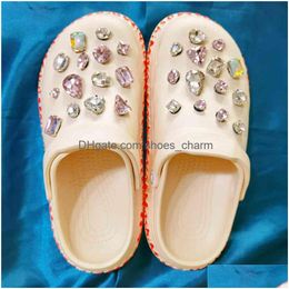 Shoe Parts Accessories Crystal Diamond Buckle Love Suit Croc Charms Gem Detachable Girl Heart Shoes Flower Drop Delivery Dhul5