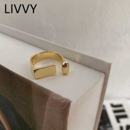 Band Rings LIVVY Silver Colour European Smooth Curve Retro Fashion Tide Flow Rings For Women Minimalist Irregular Gold Ring Jewellery P230411