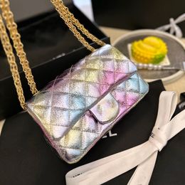 22cf Classic Mini Womens Shoulder Bag Leather Pink Gradient Mergirl 2.55 Hardware Metal Twister Metal Chain Rainbow Bag Designer Makeup Case Card Clip Bags 20cm