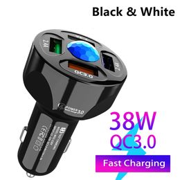 4 Ports Car USB Charger Quick Charge 3.0 3.1A Fast Charging For Samsung S22 Xiao Iphone 14 13 MP3 GPS Phone Charger Adapter