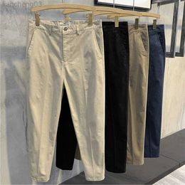 Men's Pants Korean Fashion Pants Men 9 Part Ankle Length Casual Pants Men Work Trousers Summer Breath Cool Thin Solid Colour Pleated Pants W0411