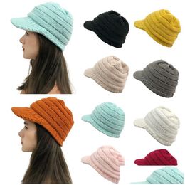 9 Colours Winter Cap Peak Solid Colour Knitted Hat Fashion Thermal Brim Beret Casual For Drop Delivery Dhxu5