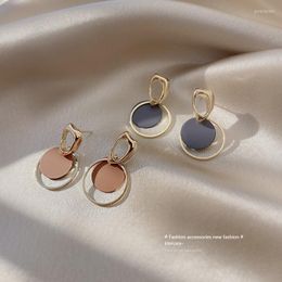 Stud Earrings Fashion Blue Orange Circle Long Section Retro Geometry Personality Temperament Simple Female Trend