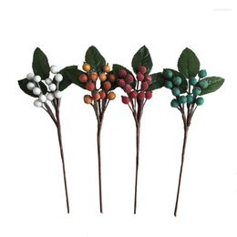 Decorative Flowers 10 Inch Artificial Foam Iced Berry Pick Branch Christmas Tree Cranberry Fruit Short