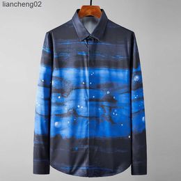 Men's Casual Shirts 2022 Brand Starry Sky Men Shirt Long Sleeve Slim Casual Shirt High-End Silk Business Dress Shirts Streetwear Men Clothing W0410