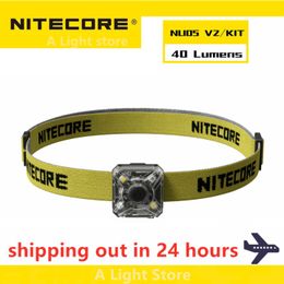 Head lamps NITECORE NU05 V2 KIT Headlamp USB Rechargeable 4*High Performance LEDs 40 Lumens White/Red Light for rescue bicycle P230411