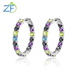 Hoop Huggie GZ ZONGFA Fashion Natural Blue Topaz Amethyst Multi Gemstone Custom Jewelry 925 Sterling Silver Large Hoop Earrings Women 230410