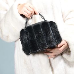 Evening Bags Real Mink Fur Bag For Women Winter Luxury Handbags Ladies Crossbody Single Shoulder Fluffy Handbag 231110