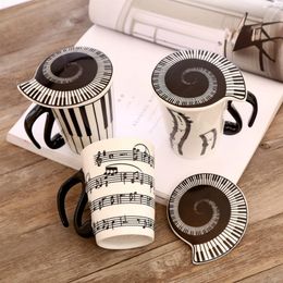 Mugs 200-300Ml Creative Ceramic Music Mug Mark Coffee Cup Keyboard Note Couple Set With Cover