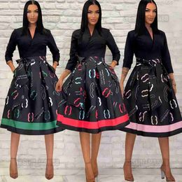 Woman Designer Luxury Channel Classic Womens Bohemia Dress Female Retro Skirt Ladys Elastic Waistband Medium Length Swing