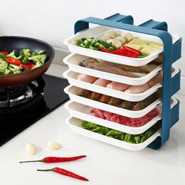 Other Kitchen Storage Organization Organizer Food Box Household Tray Set Vegetable Meat Fish Rack Wallmounted Drawer Free Punch 6 Layers 230410