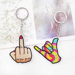 Keychains Trendy European And American Pendants Acrylic Gesture Accessories Keychain Finger Tag Bag Car Keys