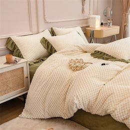 Bedding sets Thickened Milk Velvet Bedding Set Jacquard Bean Velvet Warm Four Piece Sets Quilt Cover Bed Linen Pillowcase King Bedroom Decor 231110