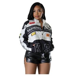 Women's Jackets Outerwear & Coats Windbreaker Cool Long Sleeve Button Up Detachable Letter Print with Slant Pockets for Motorcycle