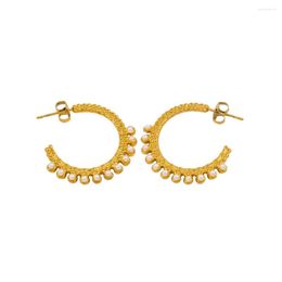 Hoop Earrings Stainless Steel Pearl Women Boho Beads C Shape Ear Stud Small Ball Design Chic Ladies Beaded Jwelry YS193