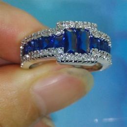 Luxury Size 9 10 11 Brand Jewellery 10kt white gold filled Blue Sapphire Gemstones Men Wedding Ring patty gift with box259A